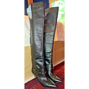 Valentino Over the Knee Rockstud Leather Stud Stilletto Boots Black Size 10 / 40